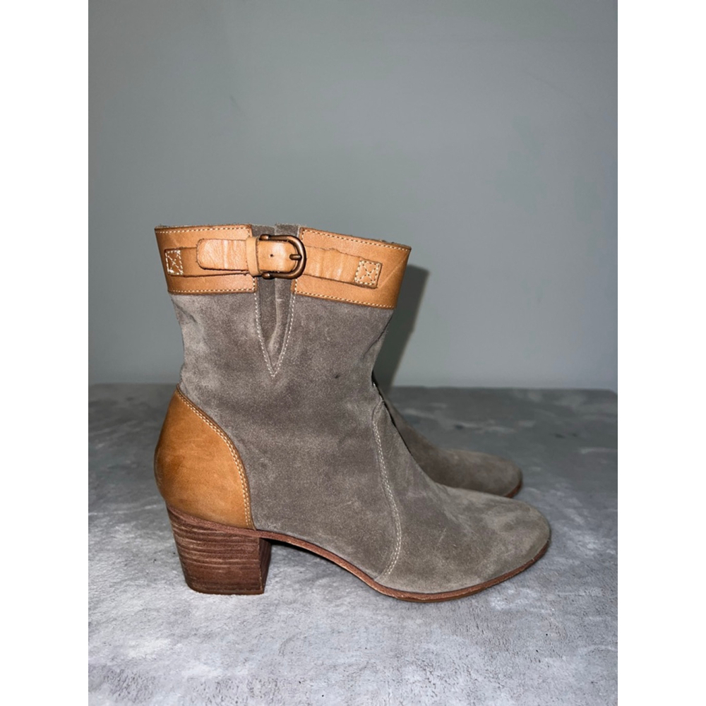 Women's Sebago Taupe Suede & Brown Leather Ankle Boots Size 10